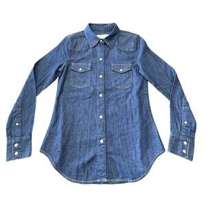 Aritzia Denim Forum Shirt Sz XXS Blue Denim Button Down Preppy Southwestern